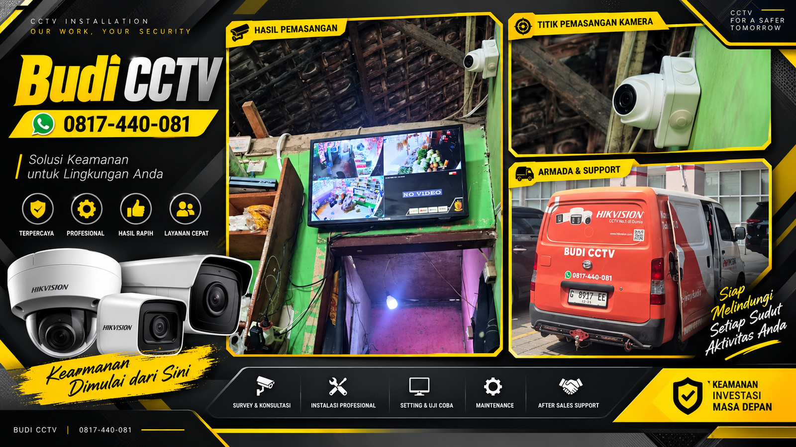 Instalasi CCTV HiLook IP Camera Asli di Toko Sembako Tegal, Jaminan Produk Original